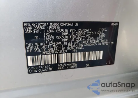 2007 Toyota Rav4 из США, поврежденный, VIN JTMBD33VX76045329